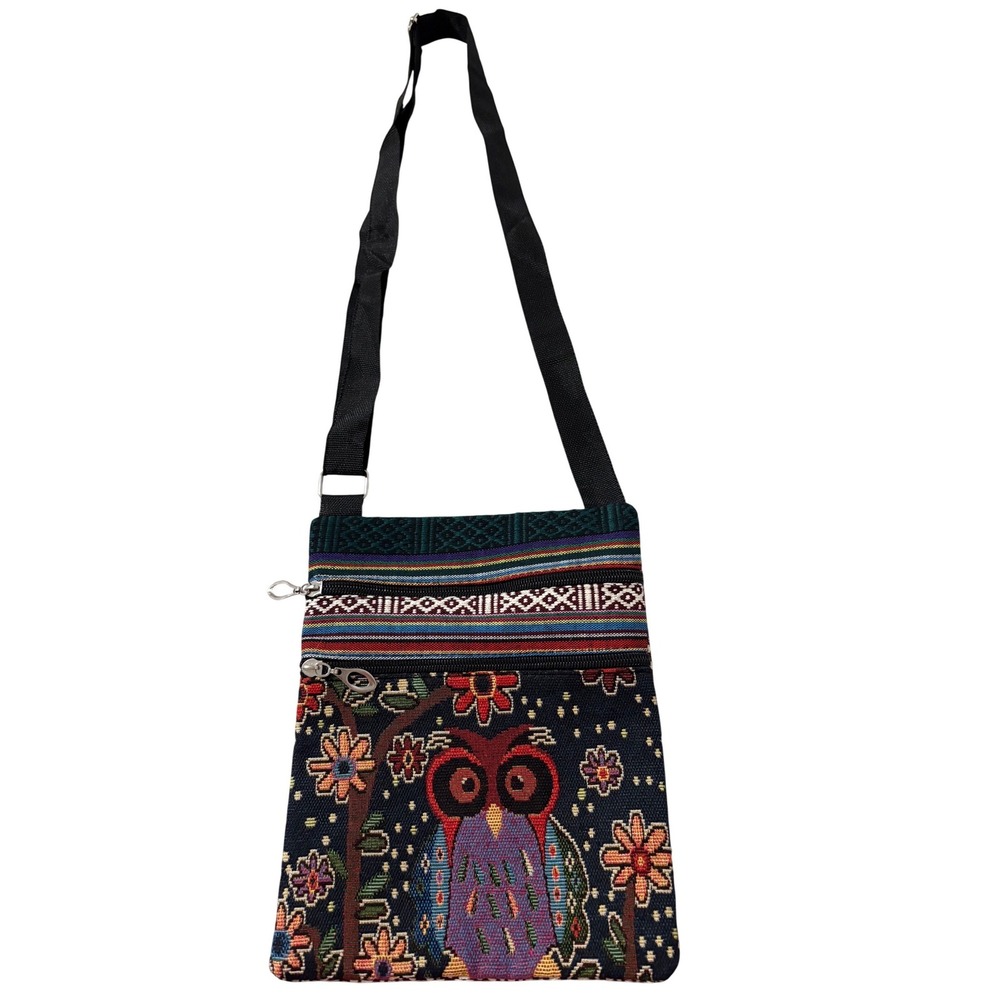 Woven Owl Tapestry Crossbody Bag Boho Floral Geometric Travelโ Pouch Multicolor